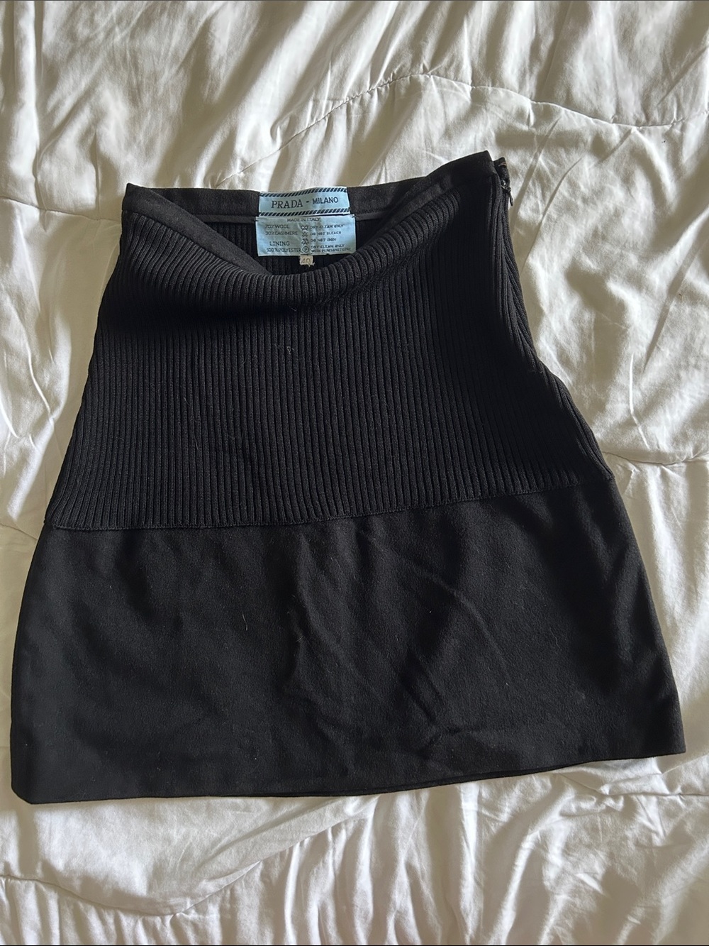Prada Black Two-Texture Ribbed Mini Skirt